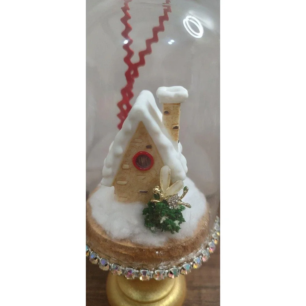 Fairy Christmas Ornament Handmade Dome Cloche Diorama Winter Faerie House Snow